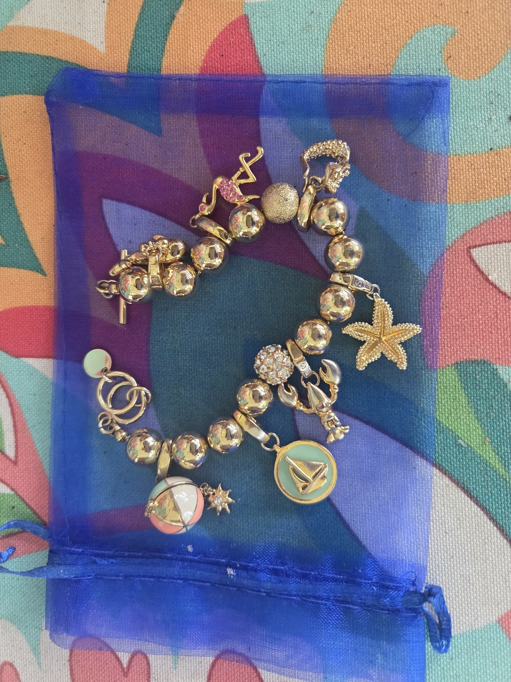 Gold-Tone Spartina 449 Charm Bracelet with Nautical and Starfish Charms